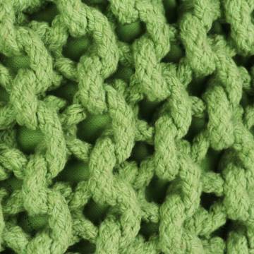 Hand-Knitted Green Pouffe - 50x35 cm Cotton Footstool