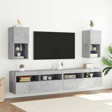 Stylish Concrete Grey TV Cabinet with LED Lights - Hipomarket UK