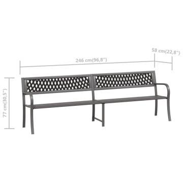 Twin Garden Bench 246 cm Grey Steel - Durable & Stylish Outdoor Seatin