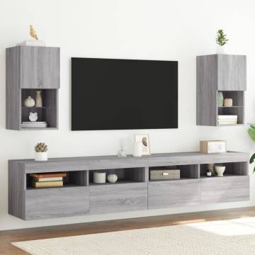 Stylish Grey Sonoma TV Cabinets with LED Lights - 2 pcs Set