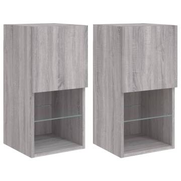 Stylish Grey Sonoma TV Cabinets with LED Lights - 2 pcs Set