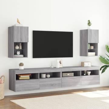 Stylish Grey Sonoma TV Cabinets with LED Lights - 2 pcs Set