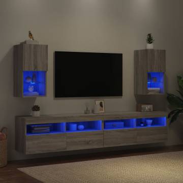 Stylish Grey Sonoma TV Cabinets with LED Lights - 2 pcs Set