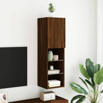 Stylish Brown Oak TV Cabinet with LED Lights | HipoMarket