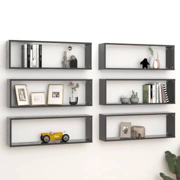 Stylish Wall Cube Shelf Set - 6 pcs Grey - Engineered Wood