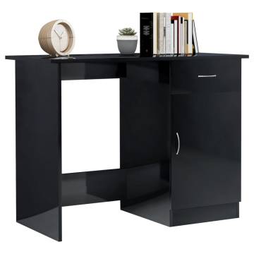 High Gloss Black Desk - Modern Engineered Wood - 100x50 cm