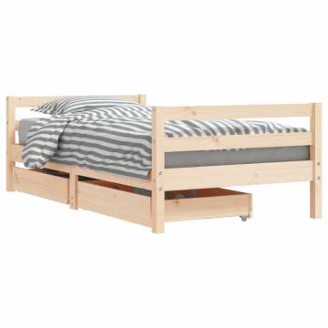 Elegant Kids Bed Frame with Drawers - Solid Pine Wood 80x160 cm