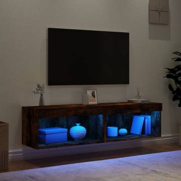 Stylish TV Cabinets with LED Lights - Smoked Oak - 2 pcs