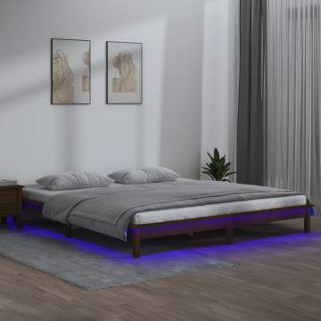 LED Bed Frame Honey Brown 135x190 cm Double - Solid Wood