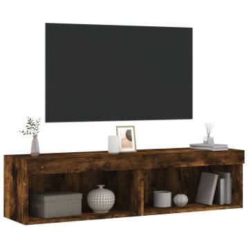 Stylish TV Cabinets with LED Lights - Smoked Oak - 2 pcs