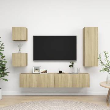 5 Piece Sonoma Oak Engineered Wood TV Cabinet Sets - HipoMarket