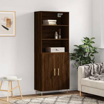 Stylish Highboard Brown Oak | 69.5x34x180 cm Engineered Wood