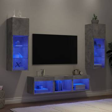 5 Piece TV Wall Units with LED - Concrete Grey | HipoMarket