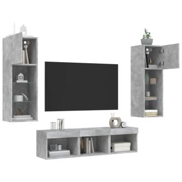 5 Piece TV Wall Units with LED - Concrete Grey | HipoMarket