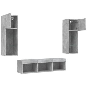 5 Piece TV Wall Units with LED - Concrete Grey | HipoMarket