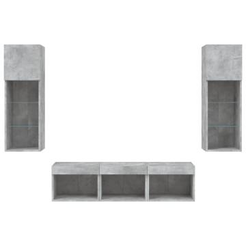 5 Piece TV Wall Units with LED - Concrete Grey | HipoMarket