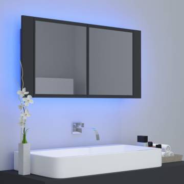 Stylish LED Bathroom Mirror Cabinet - Grey 90x12x45 cm