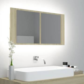 LED Bathroom Mirror Cabinet Sonoma Oak - 90x12x45 cm