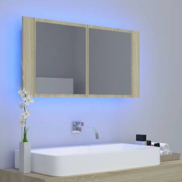 LED Bathroom Mirror Cabinet Sonoma Oak - 90x12x45 cm