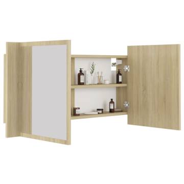 LED Bathroom Mirror Cabinet Sonoma Oak - 90x12x45 cm