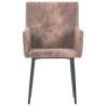 Elegant Brown Faux Suede Dining Chairs with Armrests - 2 pcs