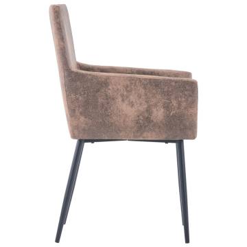 Elegant Brown Faux Suede Dining Chairs with Armrests - 2 pcs