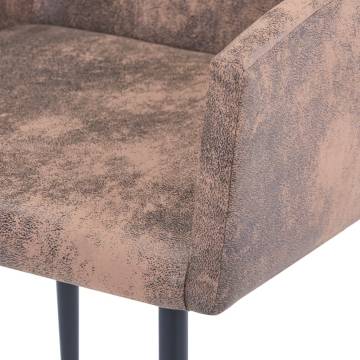 Elegant Brown Faux Suede Dining Chairs with Armrests - 2 pcs