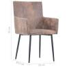 Elegant Brown Faux Suede Dining Chairs with Armrests - 2 pcs