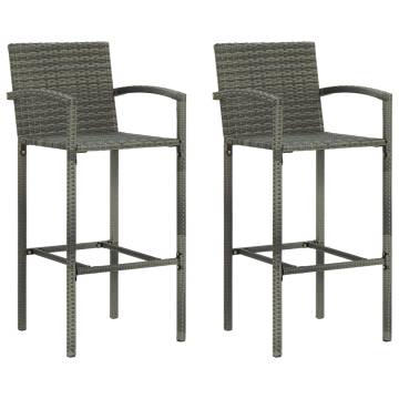 Stylish Grey Poly Rattan Bar Stools - Set of 2