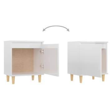 Stylish Bed Cabinets with Solid Wood Legs - 2 pcs High Gloss White