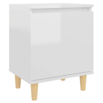 Stylish Bed Cabinets with Solid Wood Legs - 2 pcs High Gloss White