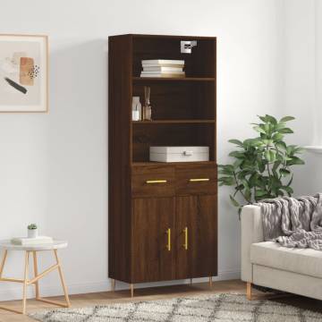 Stylish Highboard Brown Oak - 69.5x34x180 cm Engineered Wood