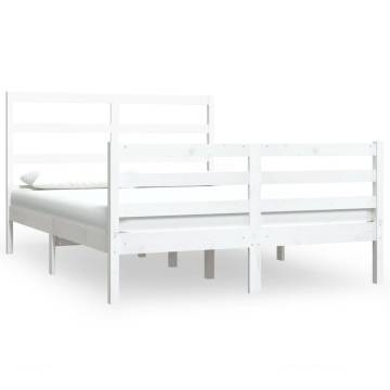 White Solid Wood Pine Bed Frame 135x190 cm Double - HipoMarket