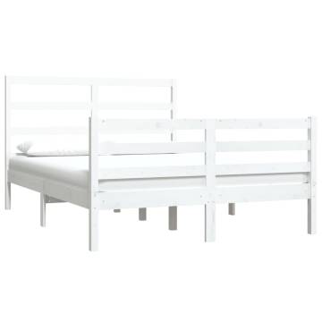 White Solid Wood Pine Bed Frame 135x190 cm Double - HipoMarket