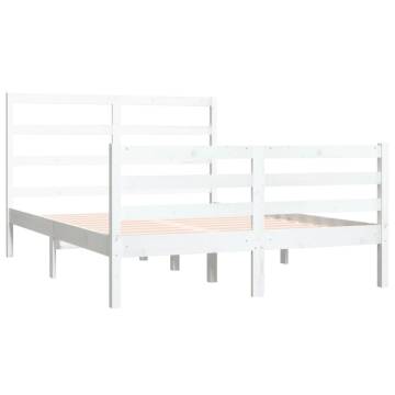 White Solid Wood Pine Bed Frame 135x190 cm Double - HipoMarket