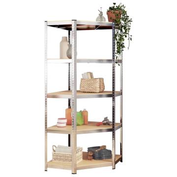 5-Layer Shelves Set - Silver Steel & Engineered Wood Storage