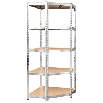 5-Layer Shelves Set - Silver Steel & Engineered Wood Storage