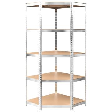 5-Layer Shelves Set - Silver Steel & Engineered Wood Storage