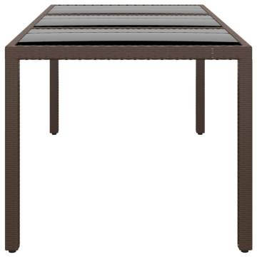 Garden Table 190x90 cm - Tempered Glass & Poly Rattan Brown