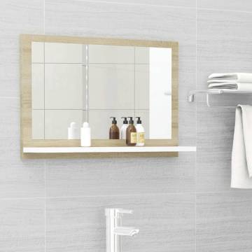 Stylish Bathroom Mirror in White and Sonoma Oak | 60x10.5 cm