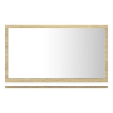 Stylish Bathroom Mirror in White and Sonoma Oak | 60x10.5 cm