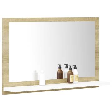 Stylish Bathroom Mirror in White and Sonoma Oak | 60x10.5 cm