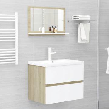 Stylish Bathroom Mirror in White and Sonoma Oak | 60x10.5 cm