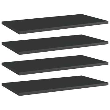 High Gloss Black Bookshelf Boards - 4 pcs - 60x30 cm