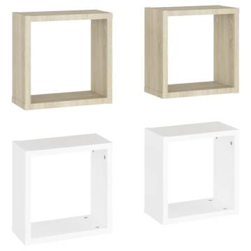 Wall Cube Shelves - 4 pcs White & Sonoma Oak | Hipomarket