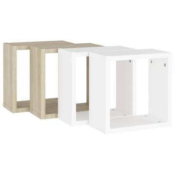 Wall Cube Shelves - 4 pcs White & Sonoma Oak | Hipomarket