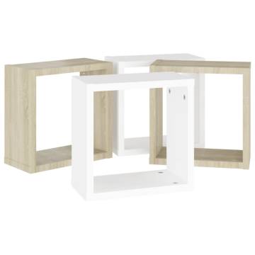 Wall Cube Shelves - 4 pcs White & Sonoma Oak | Hipomarket