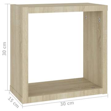 Wall Cube Shelves - 4 pcs White & Sonoma Oak | Hipomarket