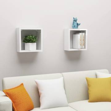 Stylish Wall Cube Shelves - High Gloss White, 2 pcs - HipoMarket