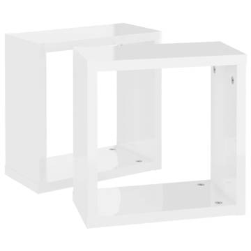 Stylish Wall Cube Shelves - High Gloss White, 2 pcs - HipoMarket